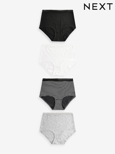 Black/White Full Brief Geo Lace Trim Knickers 4 Pack (K74768) | £19