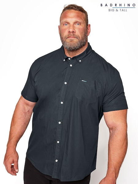 BadRhino Big & Tall Blue Short Sleeve 100% Cotton Oxford Shirt (K74922) | £26