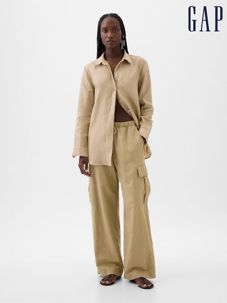 Gap Brown 100% Linen Long Sleeve Oversized Shirt (K75019) | £60