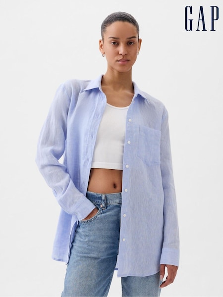 Gap Blue 100% Linen Long Sleeve Oversized Shirt (K75038) | £60