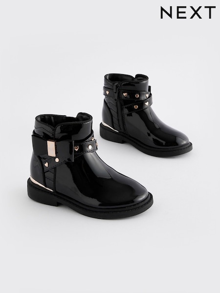 Black Patent Bow Ankle Boots (K75331) | £32 - £36