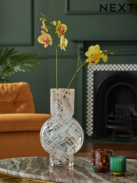 White/Gold Marble Swirl Glass Vase (K75332) | £32