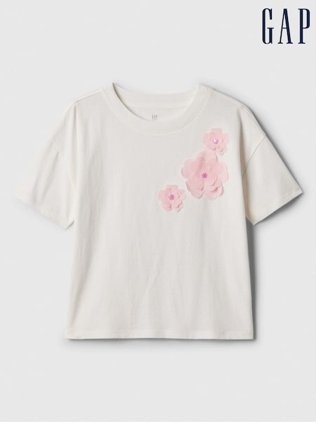Gap White Embroidered Daisy Graphic Short Sleeve Crew Neck T-Shirt (4-13yrs) (K75495) | £6
