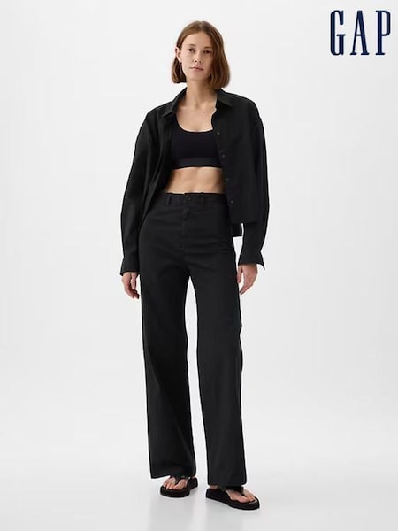 Gap Black Mid Rise Wide Leg Ankle Trousers (K75559) | £35