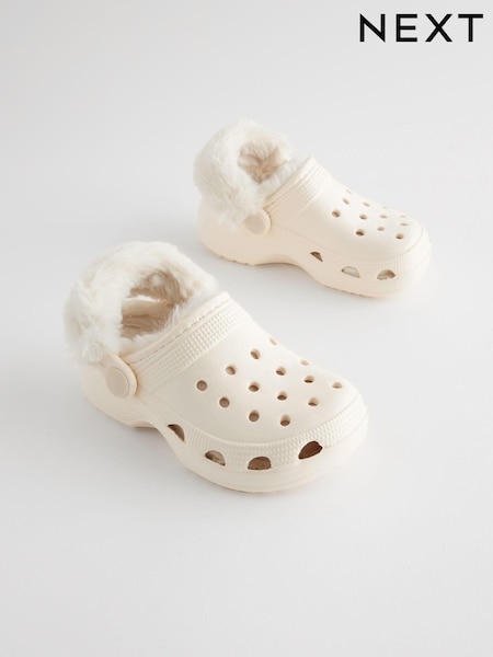 Neutral White Faux Fur Lined Clog Slippers (K75637) | £10 - £12