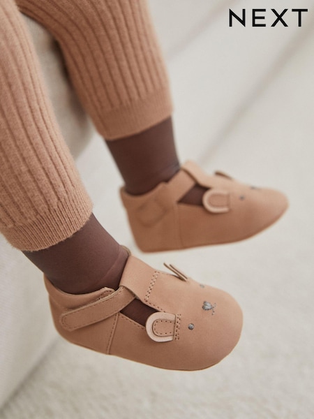Tan Brown Bear T-Bar Baby Shoes (0-24mths) (K75778) | £11