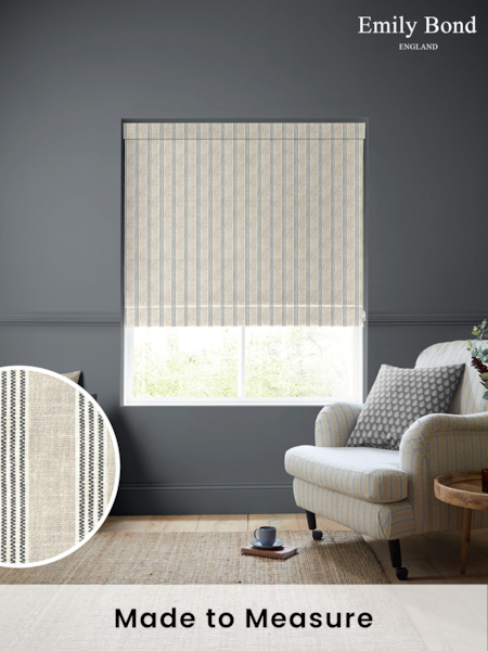Emily Bond Charcoal Grey George Printed Stripe Made to Measure 100% Cotton Roman Blind (K75783) | £79