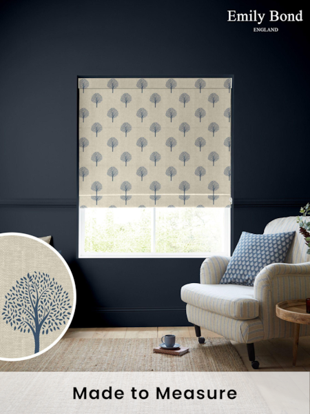 Emily Bond Navy Blue Yew Tree Made to Measure 100% Cotton Roman Blinds (K75784) | £79