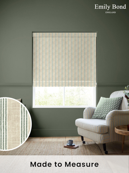 Emily Bond Fern Green George Printed Stripe Made to Measure 100% Cotton Roman Blind (K75813) | £79