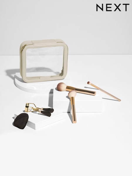 Gold Makeup Brush and Sponge Set with Nude Makeup Bag (K76006) | £20