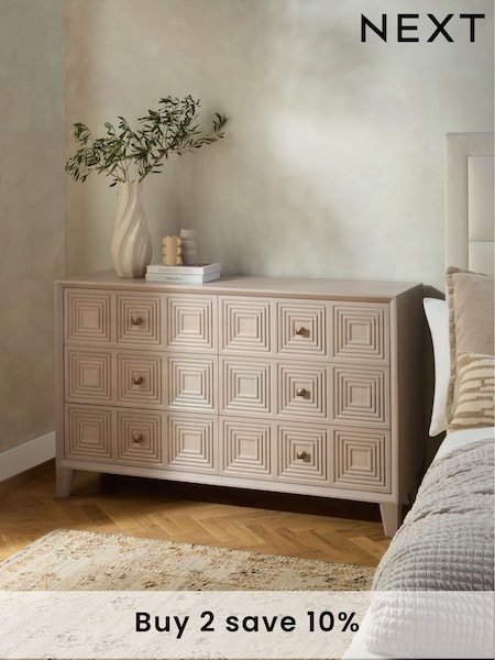 Light Grey Thalia Solid Mango Wood 6 Drawer Wide Chest of Drawers (K76157) | £799