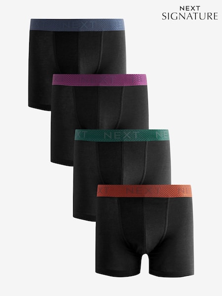 Black Bamboo Rich Colour Waistband Signature Trunk Boxers (K76727) | £24