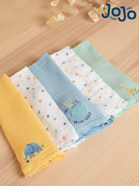 JoJo Maman Bébé Hello World 5-Pack Embroidered Muslin Squares (K76936) | £18