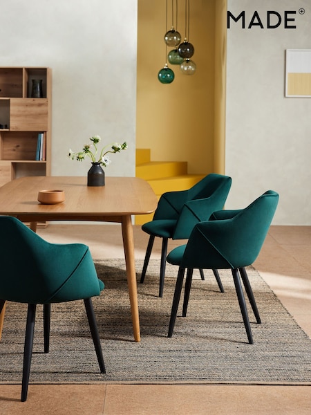 MADE.COM Set of 2 Pine Green and Black Legs Lule Arm Dining Chairs (K76969) | £329
