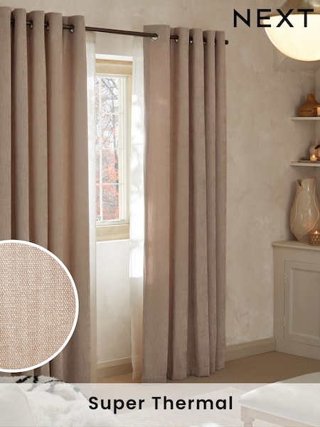 Natural Matte Chenille Super Thermal Eyelet Curtains (K77200) | £85 - £215
