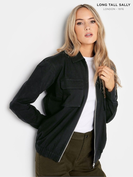 Long Tall Sally Black Collared Bomber 100% Cotton Jacket (K77497) | £39