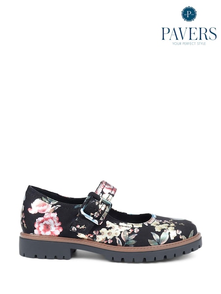 Pavers Black / White Mary Jane Buckle Shoes with Chunky Sole (K77810) | £33