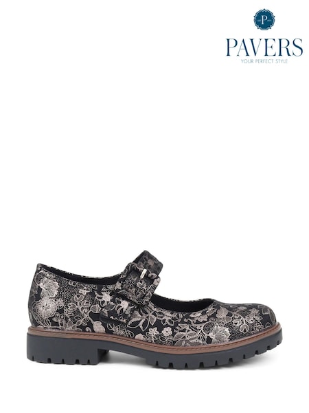 Pavers Black/ White Mary Jane Buckle Shoes with Chunky Sole (K77846) | £33
