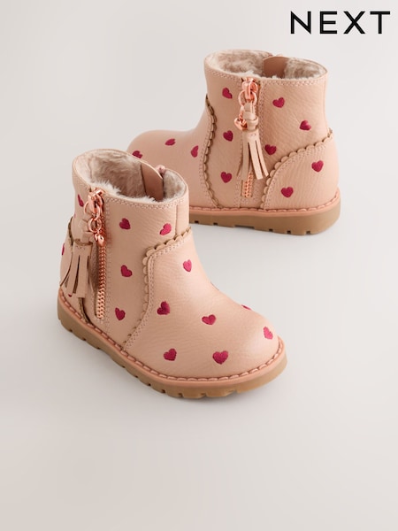 Pink Heart Embroidery - Chelsea Zip Tassel Ankle Boots