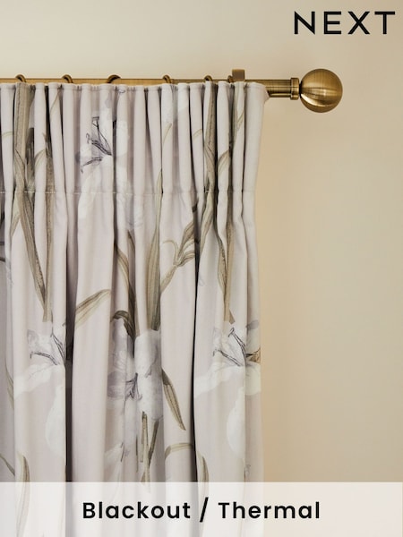 Natural Lily Floral Pencil Pleat Blackout/Thermal Curtains (K78736) | £50 - £110