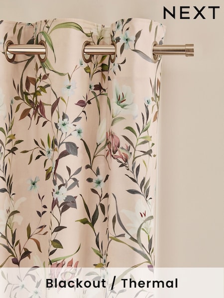 Pink Lily Floral Eyelet Blackout/Thermal Curtains (K78737) | £50 - £110