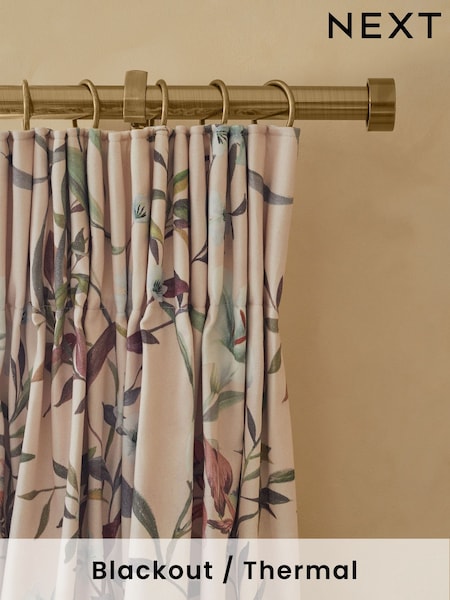 Pink Lily Floral Pencil Pleat Blackout/Thermal Curtains (K78738) | £50 - £110