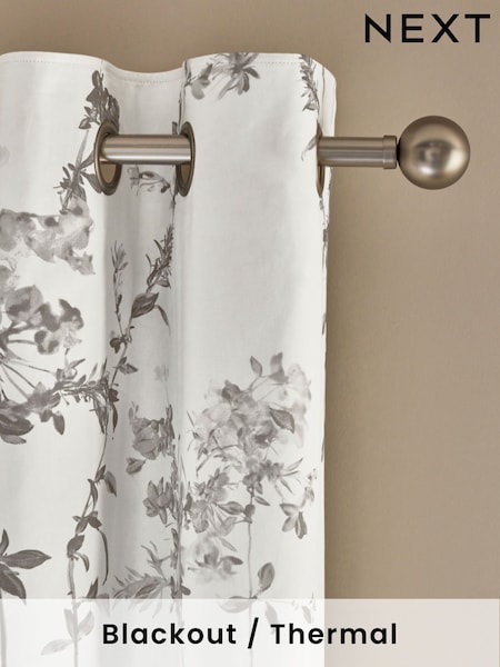 Grey Floral Eyelet Blackout/Thermal Curtains (K78739) | £50 - £110