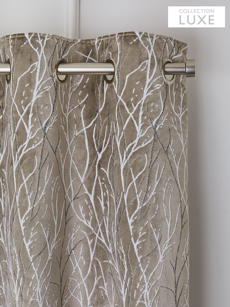 Silver Grey Collection Luxe Heavyweight Cut Velvet Twig Eyelet Lined Curtains (K78741) | £195 - £370
