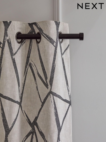 Monochrome Black Abstract Lines Jacquard Eyelet Lined Curtains (K78749) | £80 - £180