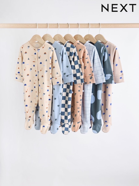 Blue Printed Baby Sleepsuits 7 Pack (0mths-2yrs) (K79515) | £40 - £42