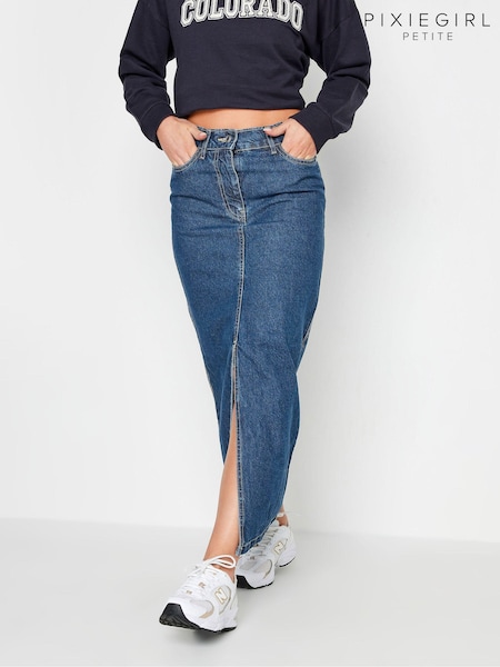 PixieGirl Petite Blue 100% Cotton Maxi Skirt (K79627) | £37