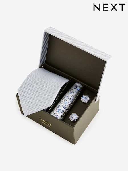 Light Blue Silk Tie, Pocket Square and Cufflinks Gift Box Set (K79669) | £40