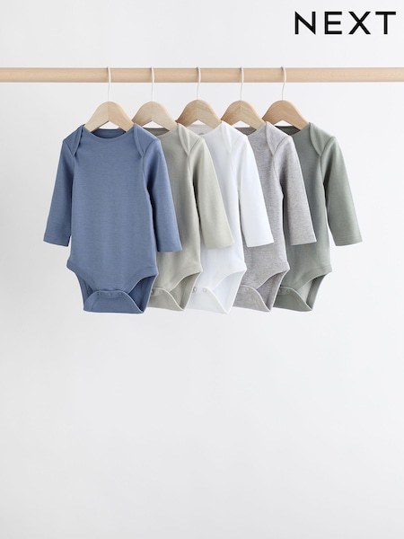 Grey/White Long Sleeve Bodysuits 5 Pack (K79684) | £13 - £15