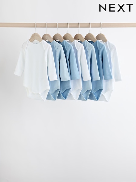 Blue 7 Pack Baby Long Sleeve Bodysuits (K79692) | £14 - £16