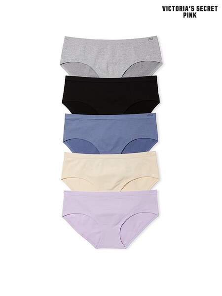 Victoria's Secret PINK Black/Grey/Nude/Blue/Purple Hipster 5 Pack Knickers (K79714) | £27