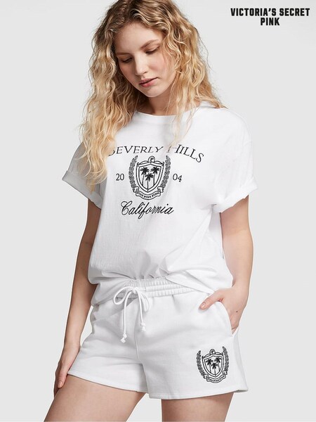 Victoria's Secret PINK Optic White Logo Fleece Short (K79728) | £14