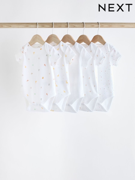 White 5 Pack Short Sleeve Baby Bodysuits (K79881) | £11 - £13