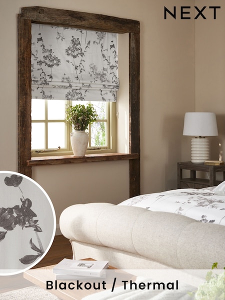 Grey Ready Made Blackout Roman Blind Floral (K80099) | £50 - £100