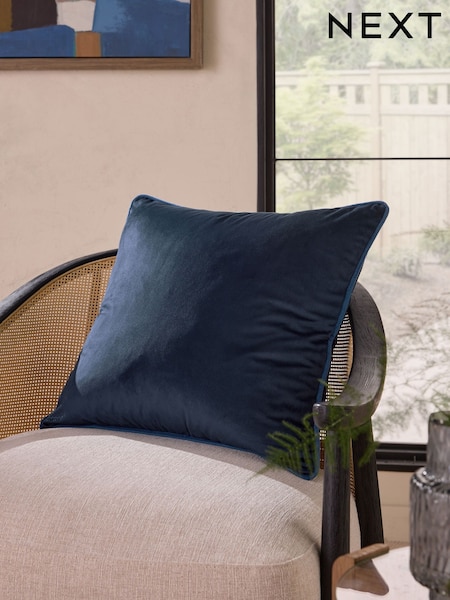 Navy 50 x 50cm Matte Velvet Contrast Pipe Cushion (K80100) | £10