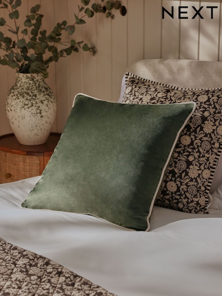 Dark Green 50 x 50cm Matte Velvet Contrast Pipe Cushion (K80111) | £10