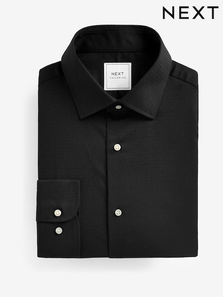 Black Slim Fit Easy Care Textured Single Cuff Smart Shirt (K80199) | £26