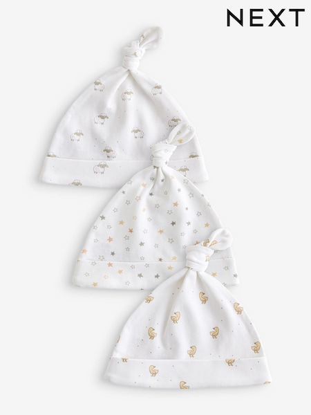 White Animals Baby Tie Top 100% Cotton Hats 3 Pack (0-12mths) (K80220) | £4.50