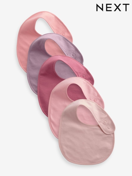 Pink Plain Baby 100% Cotton Bibs 5 Pack (K80237) | £10