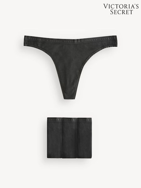 Victoria's Secret Black Thong Logo 4 Pack Knickers (K80672) | £20