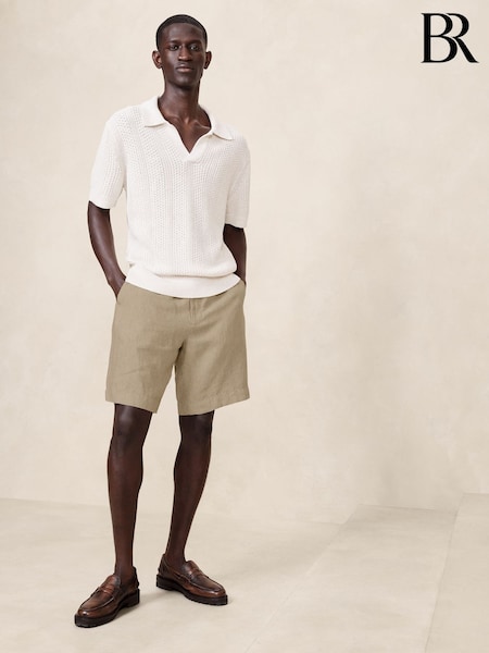 Banana Republic Brown Lino Slim Fit 100% Linen 7"" Shorts (K81066) | £65
