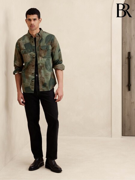 Banana Republic Khaki Green Expedition Cotton-Linen Shirt (K81091) | £17