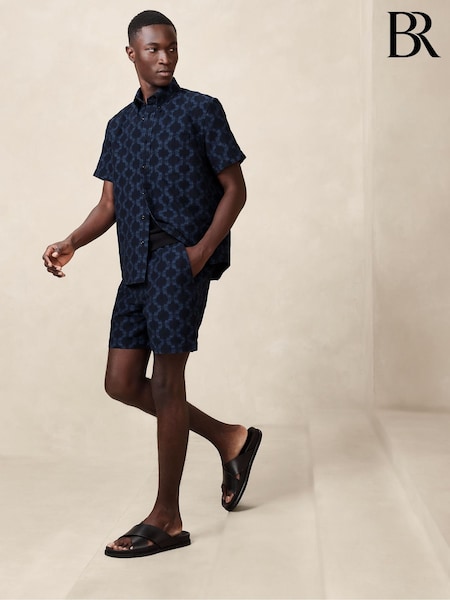 Banana Republic Navy/Blue Avila Linen Jacquard Resort Shirt (K81106) | £21