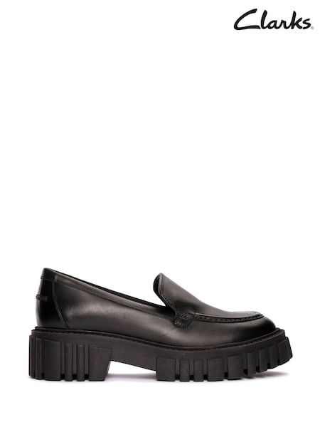 Clarks Black Leather Chrome Page Loafers (K81263) | £80