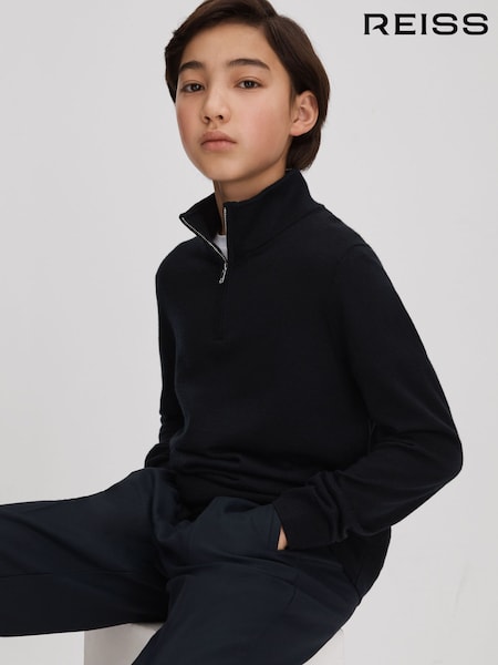 Reiss Navy Blackhall 9-13 yrs Wool Quarter Zip Jumper (K81519) | £38