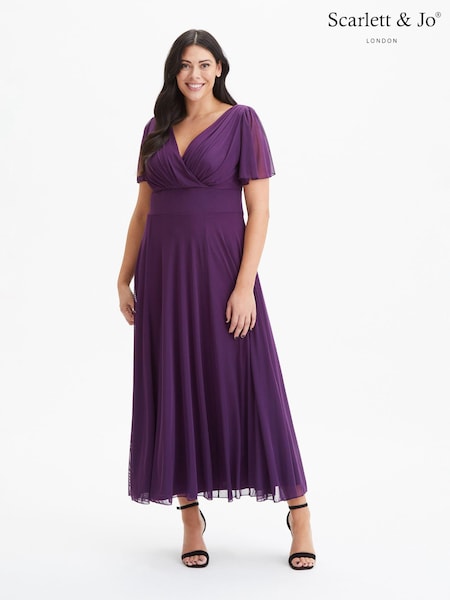 Scarlett & Jo Purple Curve Angel Sleeve Maxi Dress (K81697) | £90